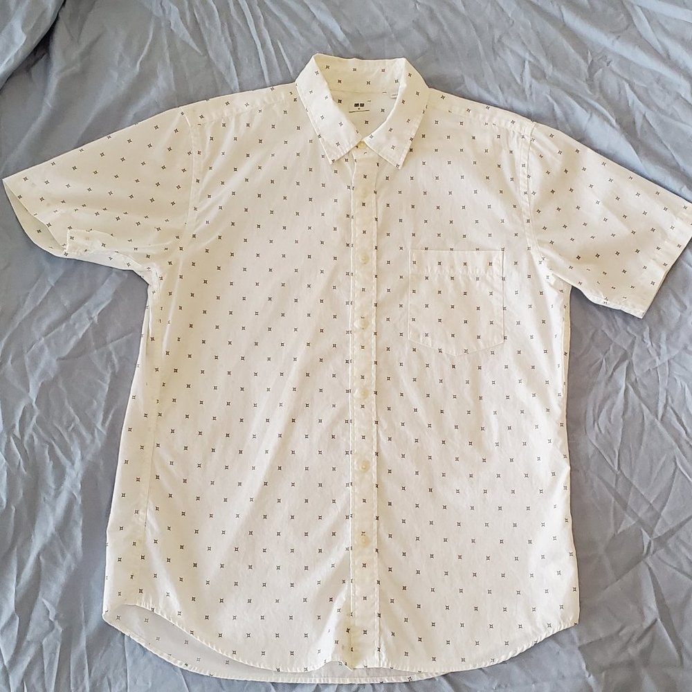 Uniqlo Men's White Star Dress Shirt SS Size M